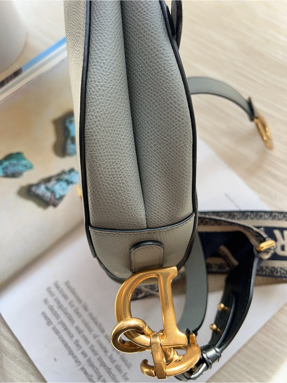 Christian Dior Grained Calfskin Saddle Bag With Strap Stone Grey - Picture 5 of 12